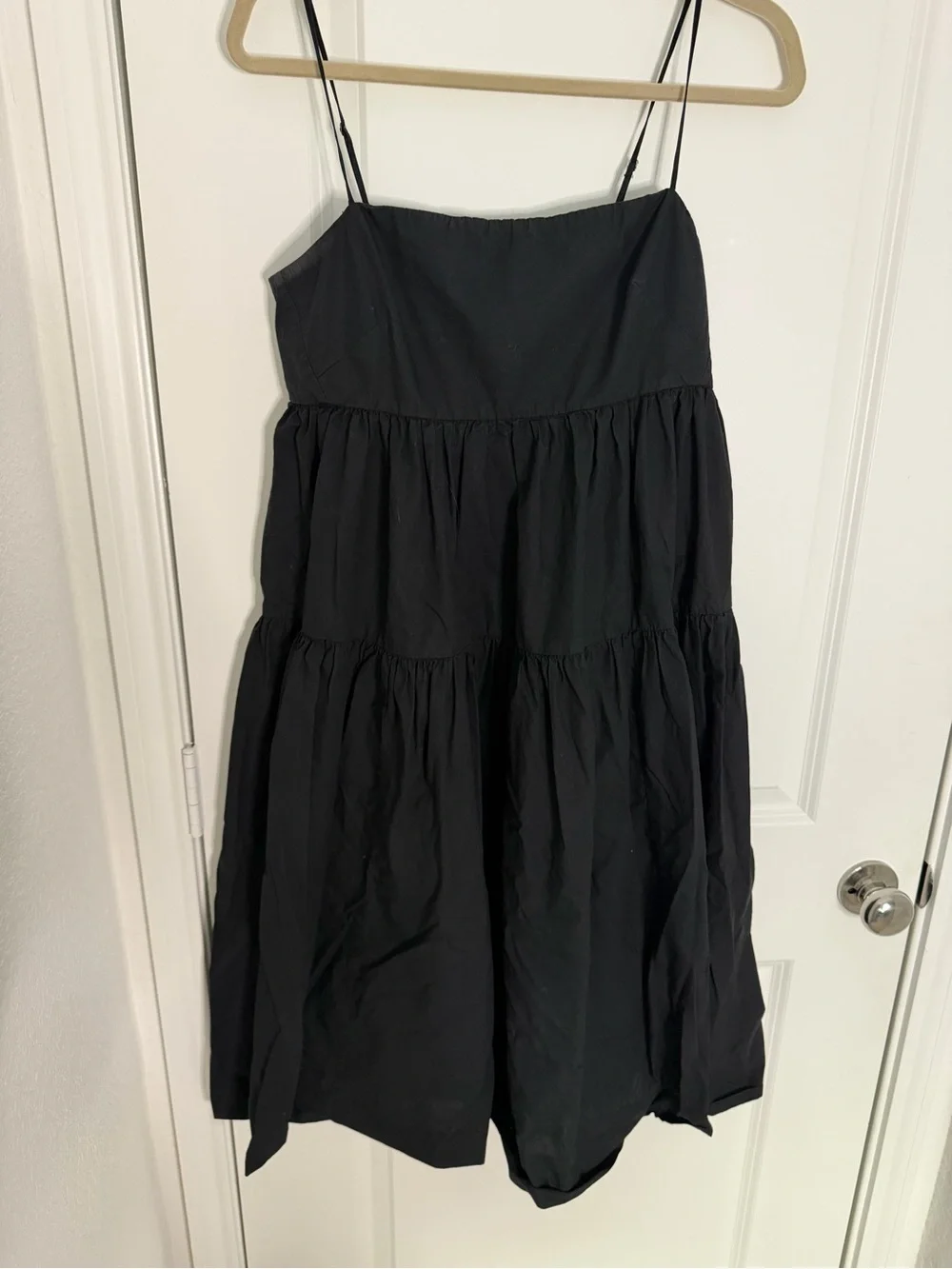 J. Crew Black Tiered Spaghetti-Strap Midi Dress